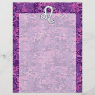 Lámina Rótulo Leo Zodiac en camuflaje digital de Fuchsia