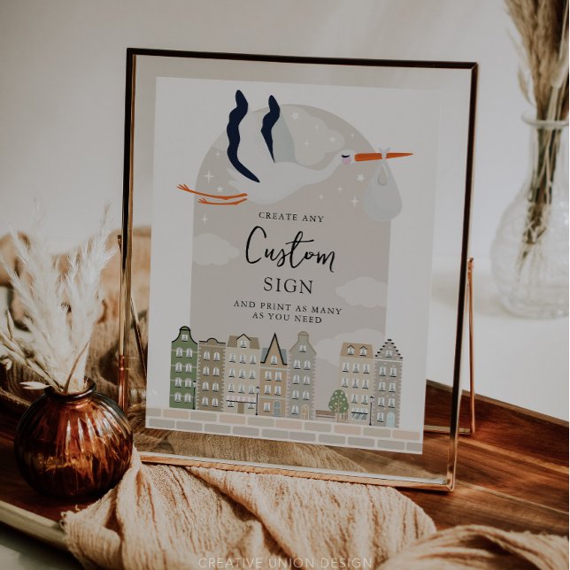 Lámina Rótulo Personalizado de Stork Boho Baby Shower (Boho Baby Shower Stork)