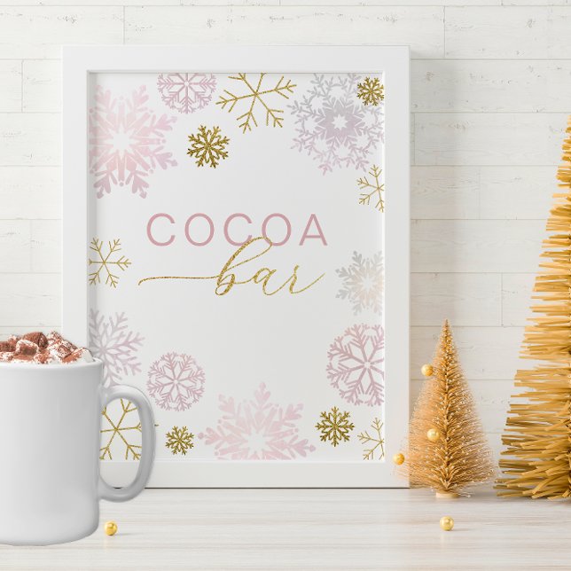Lámina Rótulo Rubor Pink Snowflake Cocoa Bar (Cocoa Bar - "cocoa" can be changed to whatever you need)