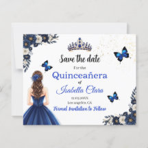 Royal Blue Butterfly Quinceañera Save the Date