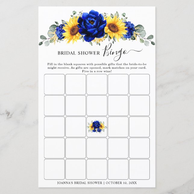 Lámina Royal Blue Rusflower Bridal Shower Bingo (Anverso)