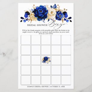 Lámina Royal Blue Yellow Gold Floral Bridal Shower Bingo