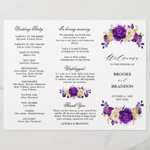 Lámina Royal Purple Violet Gold Boda Tri Fold