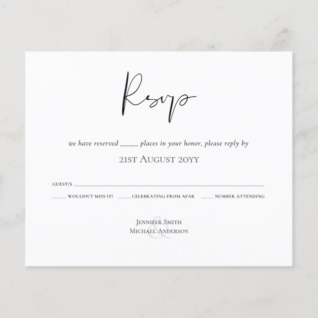Lámina RSVP de boda del presupuesto de guión clásico (Anverso)