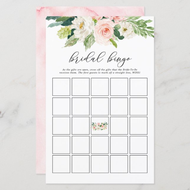 Lámina Rubor Floral Bridal Shower Bingo Game Cards (Anverso / Reverso)