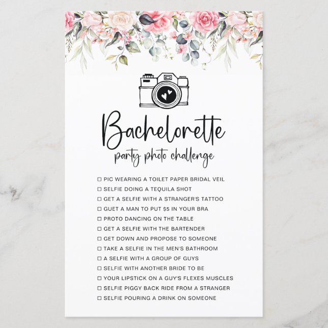 Lámina Rubor Floral | Juego de Bachelorette Photo Challen (Anverso)