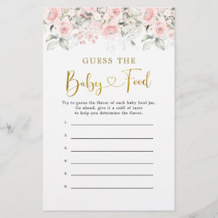 Lámina Rubor Floral rosa Baby Shower Adivina comida para 