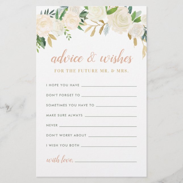 Lámina Rubor Gold Green Floral Mr. y Mrs. Advice Wishes (Anverso)