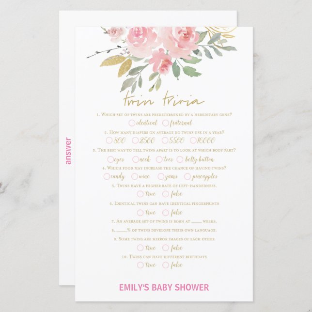 Lámina Rubor Pink and Gold Baby Shower Game PRINTED (Anverso / Reverso)