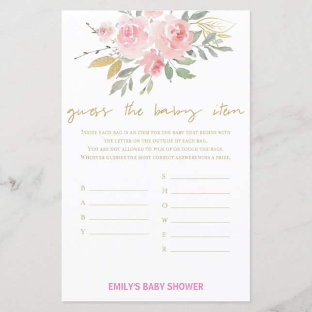 Lámina Rubor Pink and Gold Baby Shower Game PRINTED (Anverso)