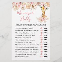 Lámina Rubor Pink Boho Giraffe Baby Shower Mommy or Daddy