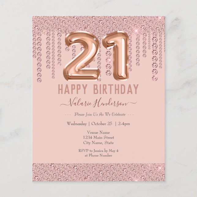 Lámina Rubor Pink Diamond Drip Happy 21st Birthday (Anverso)