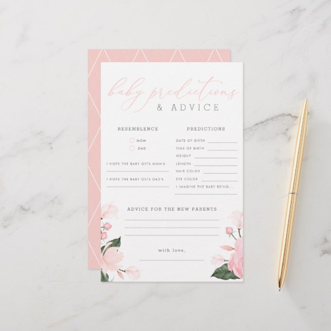 Lámina Rubor Pink Floral Baby Shower Predictions & Advanc (Anverso/Reverso In Situ)