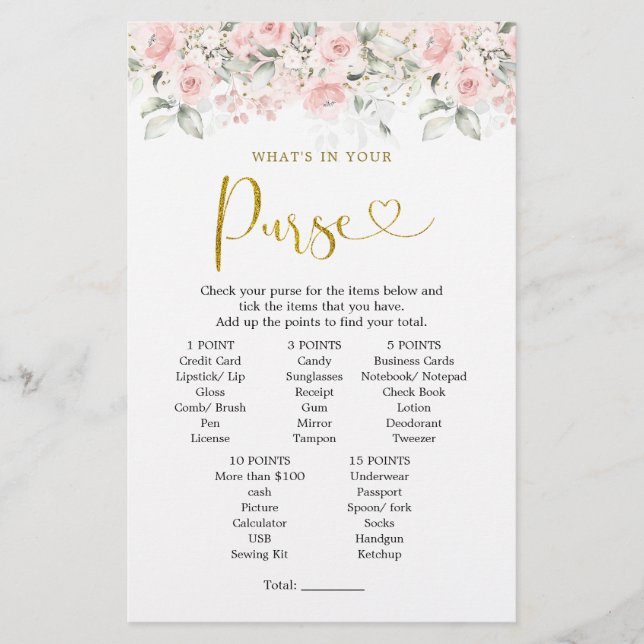 Lámina Rubor Pink Floral Baby Shower qué en tu cartera (Anverso)