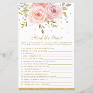 Lámina Rubor Pink Floral Find The Guest Baby Shower Game