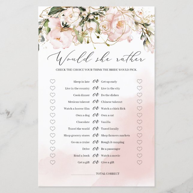 Lámina Rubor Pink Floral preferiría jugar Boho Bride (Anverso)