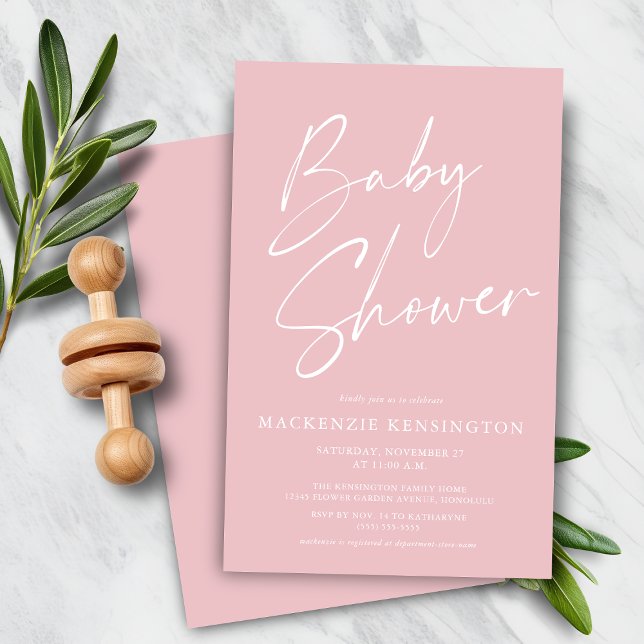 Lámina Rubor Presupuestado Simple Script Baby Shower (Budget Blush Pink Simple Script Baby Shower Invitation)