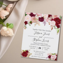 Rubor Rosa Borgoña Floral Acuarela Romántica Invit