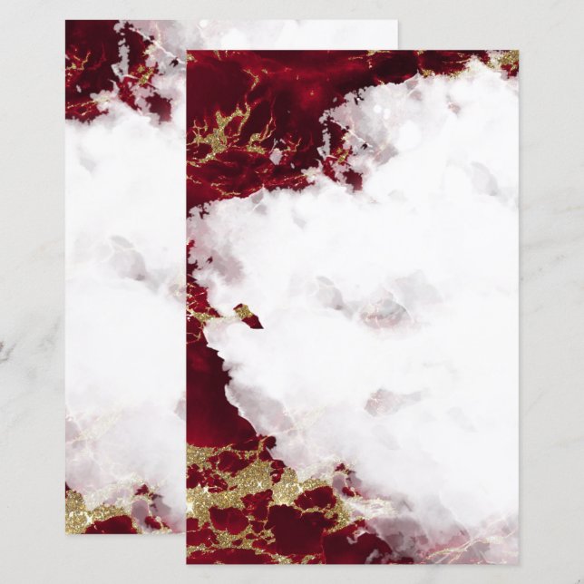 Lámina Ruby Red Watercolor Geode Blank Stationery (Anverso / Reverso)
