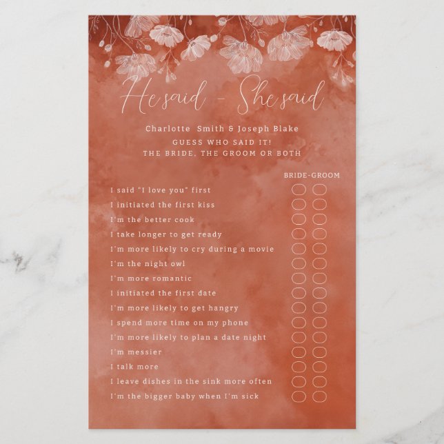 Lámina Rust Flour Dijo Que Dijo Juego (Anverso)