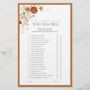 Lámina Rust Naranja Watercolor Floral Bridal Shower Game