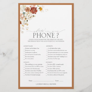 Lámina Rust Naranja Watercolor Floral Bridal Shower Game