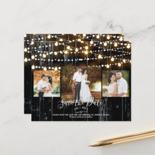 Lámina Rustic Black Wood & Lights Photo Save the Date