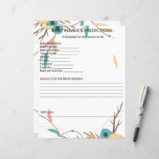Lámina Rustic Boho Baby Shower Baby Advice & Predictions