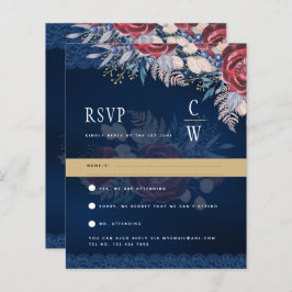 Lámina Rustic Burgundy Blue Floral Lace Wedding RSVP
