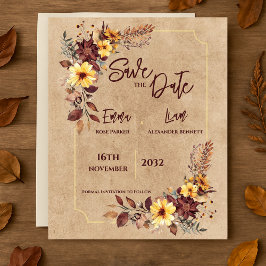 Lámina Rustic Burgundy Floral Fall Wedding Save the Date