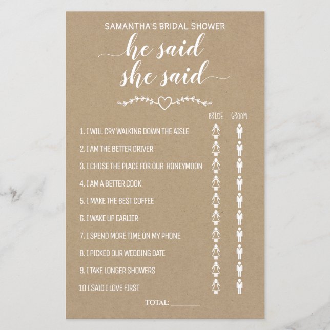 Lámina Rustic Dijo que dijo que se duchó un juego bilingü (Anverso)