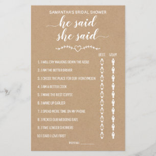 Lámina Rustic Dijo que dijo que se duchó un juego bilingü