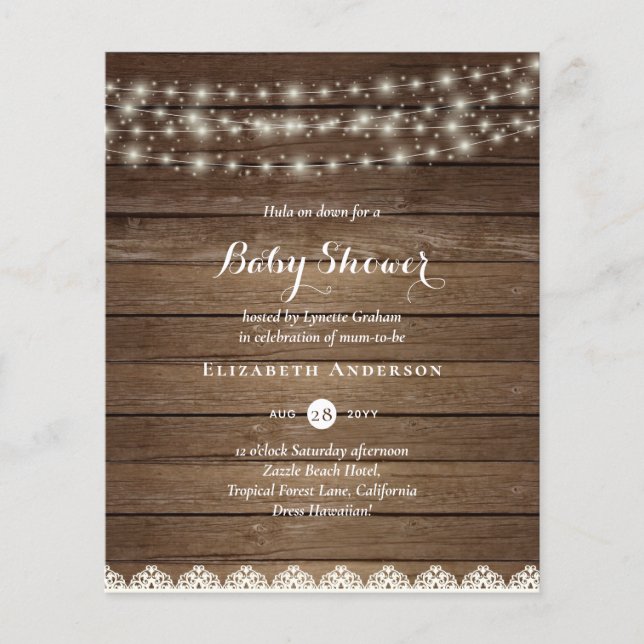 Lámina Rustic Lights Mason Jars Lace Budget Baby Shower (Anverso)