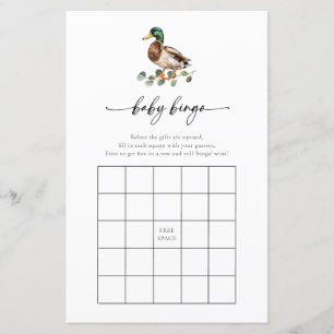 Lámina Rustic Mallard Duck Baby Shower Bingo Game Card