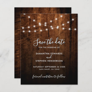 Lámina Rustic String Lights & Wood Wedding Save The Date