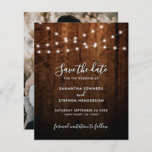 Lámina Rustic String Lights & Wood Wedding Save The Date