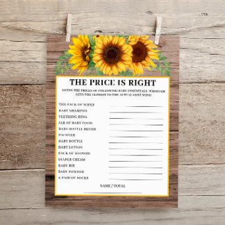 Lámina Rustic Sunflower The Price is Right Baby Game 
