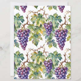 Lámina Rustic Watercolor Purple Grapes and Vineyard Paper