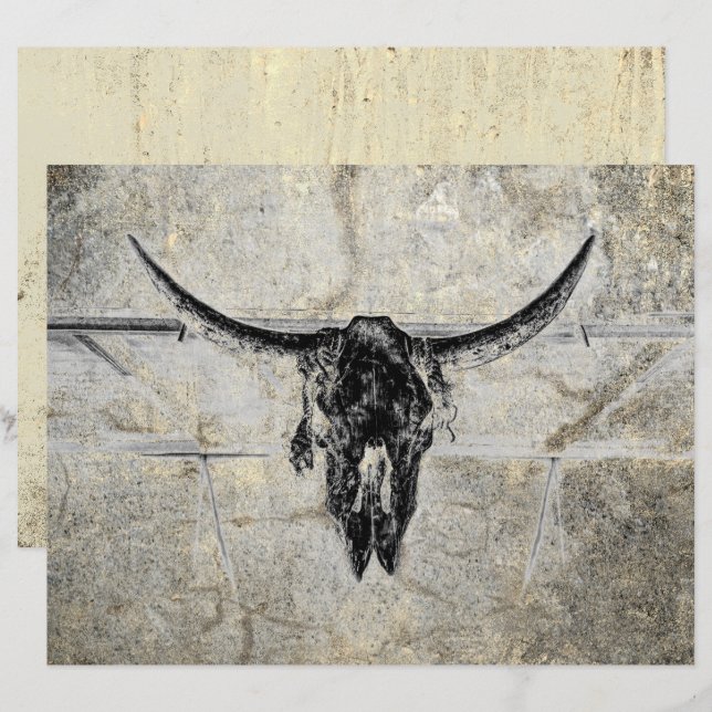 Lámina Rustic Western Cow Skull Black Texpage (Anverso / Reverso)