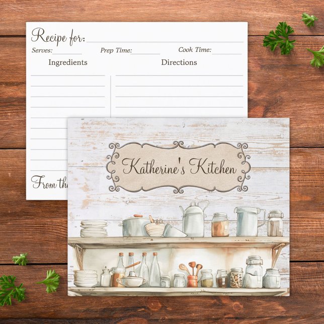 Lámina Rustic Wood Farmhouse Kitchen Family Recipe Card (Front and back)