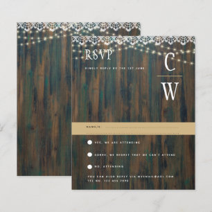 Lámina RUSTIC WOOD LIGHTS LACE Wedding RSVP