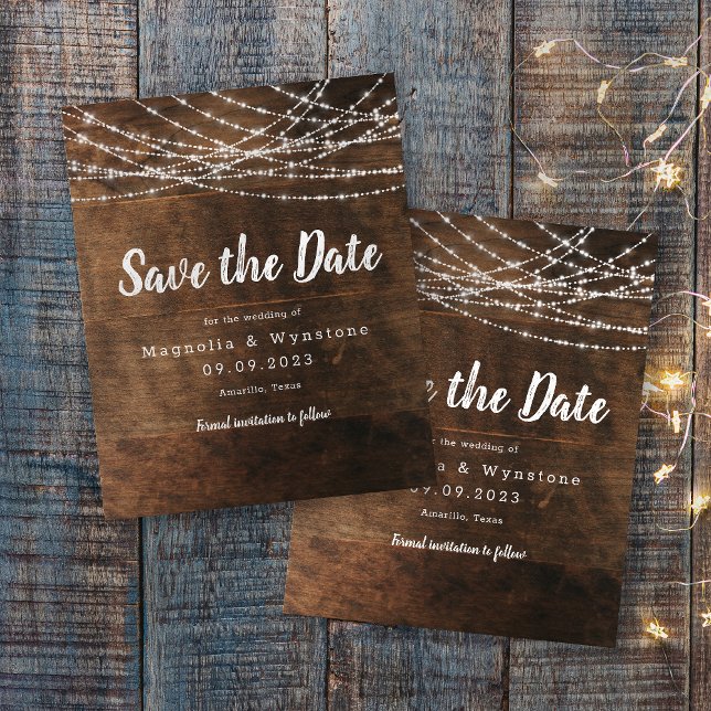 Lámina Rustic Wood String Lights Wedding Save the Date (Subido por el creador)