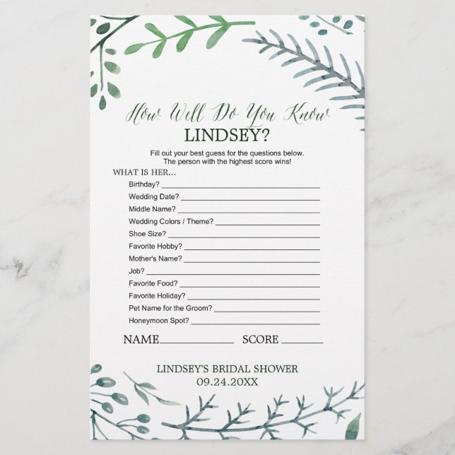 Lámina Rustic Wreath ¿Qué tan bien conoces el juego de la (Anverso)