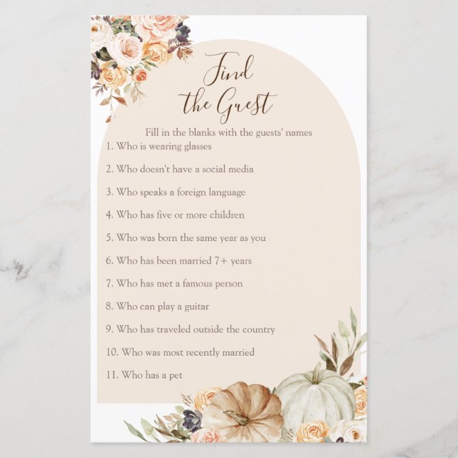 Lámina Rústica de calabaza Naranja quemada Encuentra el j (Anverso)