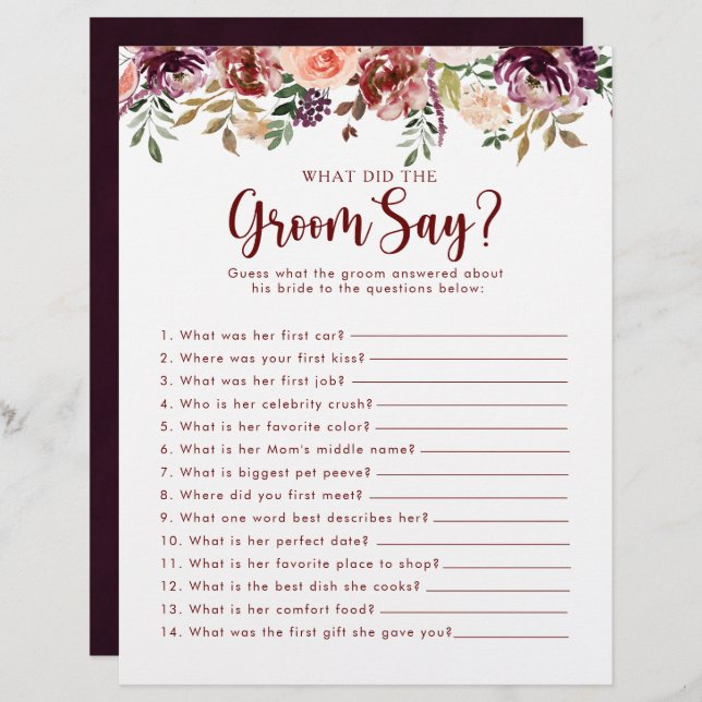 Lámina Rústica ducha de novias florales lo que dijo el Gr (Anverso / Reverso)