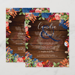 Lámina Rústico Boda floral azul borgoñés