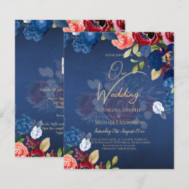 Lámina Rústico Boda floral azul borgoñés