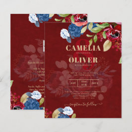 Lámina Rústico Boda floral azul borgoñés