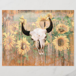 Lámina Rústico Bull Skull Marrón girasoles amarillos