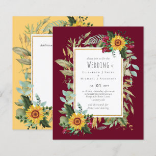 Lámina Rústico del país girasoles Rosas de Borgoña Boda